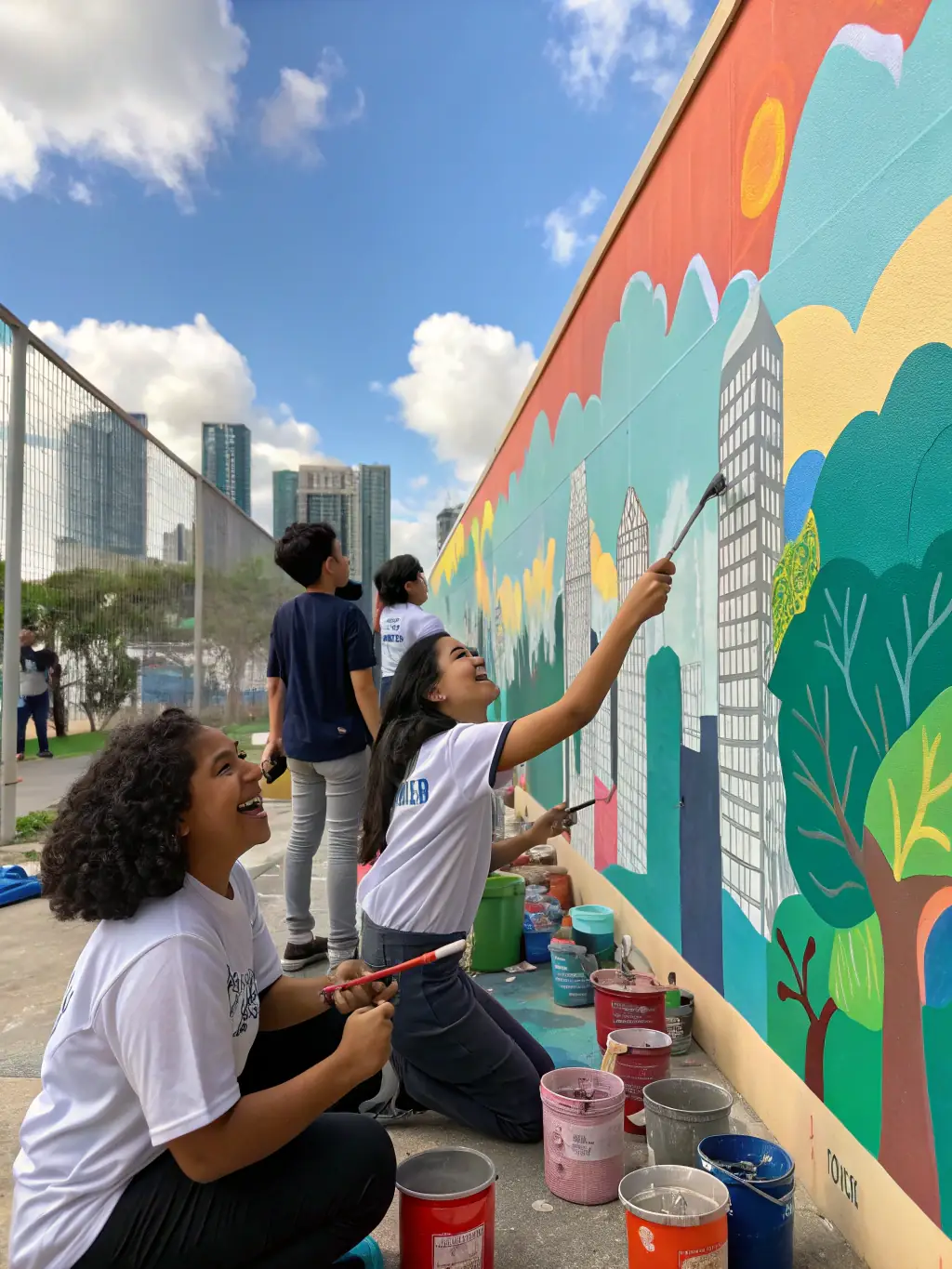 A captivating image of a collaborative mural project organized by LES CO'PEINTS D'ABORD, showcasing the collective's commitment to community engagement and artistic expression.
