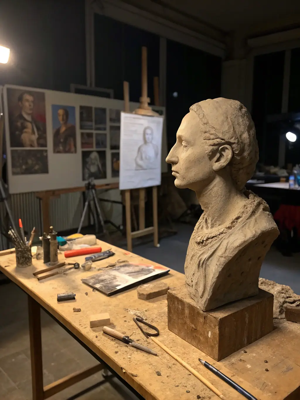 A close-up shot of an artist's hands meticulously crafting a sculpture during a sculpting class at LES CO'PEINTS D'ABORD, emphasizing the hands-on learning experience.